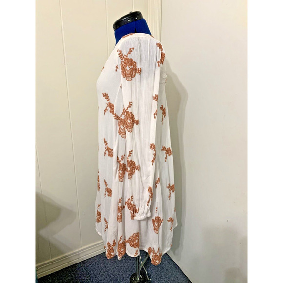 Free People Emma Austin Boho Floral Gauzy Embroidered Swing Dress S Off White - Picture 3 of 9